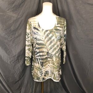 Chico's Green and White Leaf Print Blouse
